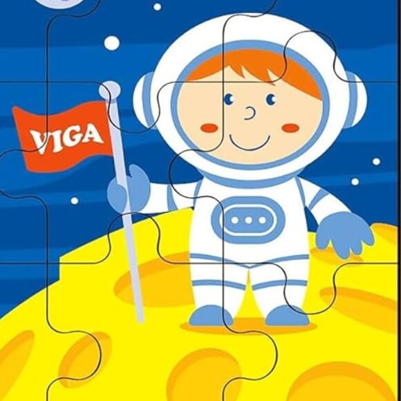 VIGA 24 Pcs Flat Wooden Puzzle w/Tray -Space Travel New Sealed For Age 2+ - Picture 8 of 15